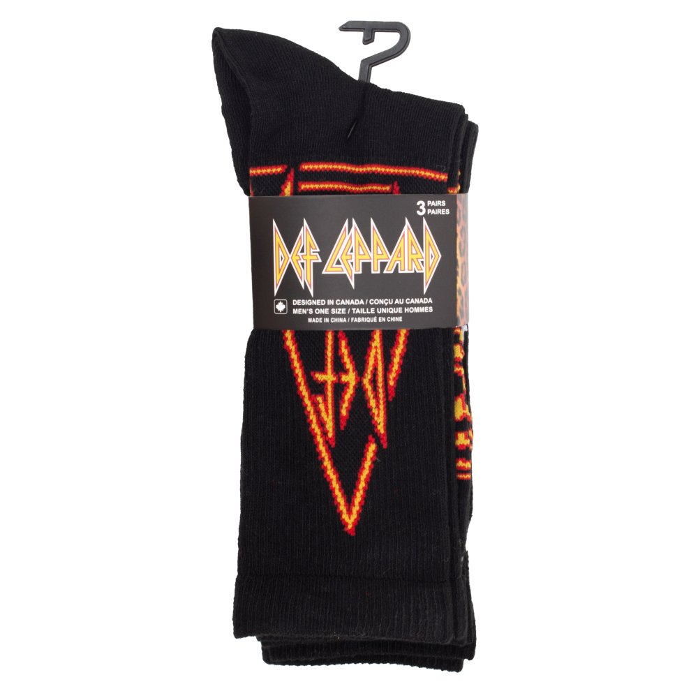 Def Leppard - 3 Pk Logo Multi Pack Crew Sokken - Zwart